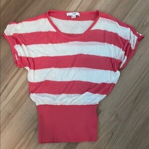 F21 coral and White Striped Top